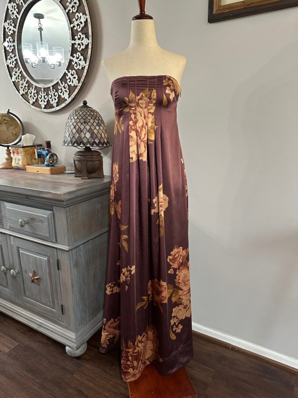 Free People Botanical Strapless Maxi Dress in Wine Floral Combo - Picture 3 of 11